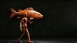 © Muhammad - Wooden Mannequin Carrying Large Carved Fish — Responsibility, Ambition, Adaptability and Success Journey Concept
