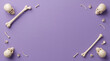 © Nirob's World - Halloween background with skulls and skeleton bones on purple backdrop with copy space