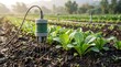 © Malik Atif - Soil moisture sensor monitoring young vegetable crops in a farm field