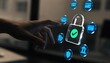 © mohammedsalim - A hand reaches toward a glowing padlock icon surrounded by digital security and finance symbols access agreement banking