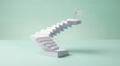 © Kagum - Spiral stairs made of white paper blocks with a flag on top symbolizing progress strategy and foresight for achieving ambitious goals and success
