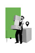 © deagreez - Creative vertical photo artwork graphics collage painting of busy delivery man rising boxes isolated drawing background