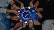 © InfiniteFlow - Hands Together Creating a Collaborative Environment for Customer Service with Icons Representing 24-7 Availability and Communication Tools. Entropy.