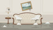 © murari - Interior living room scene features a flooded floor with furniture partially submerged in water suggesting a major house disaster.