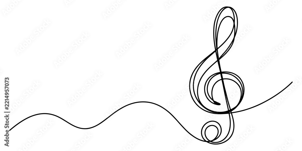 Continuous single line drawing of a treble clef music note symbol ...