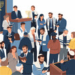 © ibnu - Group of Jewish People Praying in Synagogue During Religious Service Wearing Traditional Clothing Including Tallit and Kippah Flat Vector Illustration