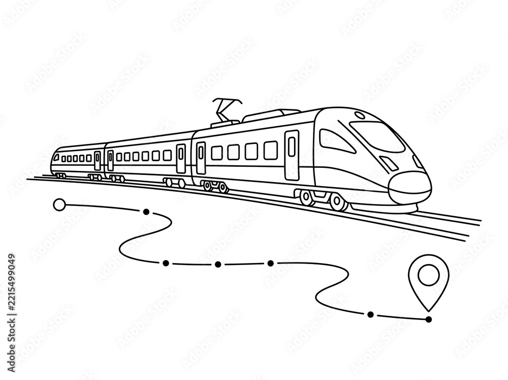 Stock-Illustration „Line art high-speed train and railway route map ...