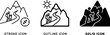 © MDSYEd - Set of hiking icons featuring a traveler with a backpack and trekking poles on a mountain trail