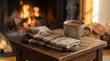 © Vera - Cozy wool socks and steaming cup of hot chocolate by the fireplace