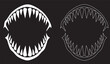 © Apurba - Set of scary monster jaws with sharp teeth in solid white and line art style on black background