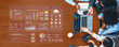 © InfiniteFlow - Business Meeting with Data Visualization on Laptop and Interactive Infographic Displays Over a Wooden Table Fluxor.
