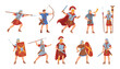 © moinul - Ancient Roman army soldiers vector set featuring gladiators legionaries centurions archers and warriors with historical weapons shields and armor