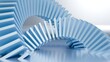 © pervin3D - Blue 3D Wave Sculpture with Repeating Vertical Slats, Abstract Curved Architecture, Soft Lighting, Modern Geometric Background and Digital Art