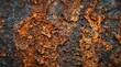© graphicview35 - Closeup of heavily rusted metal surface with deep corrosion, textured orange and brown oxidation patterns on a weathered industrial steel background