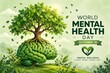 © Creative - Tree of life growing from a brain shape representing World Mental Health Day in lush greenery