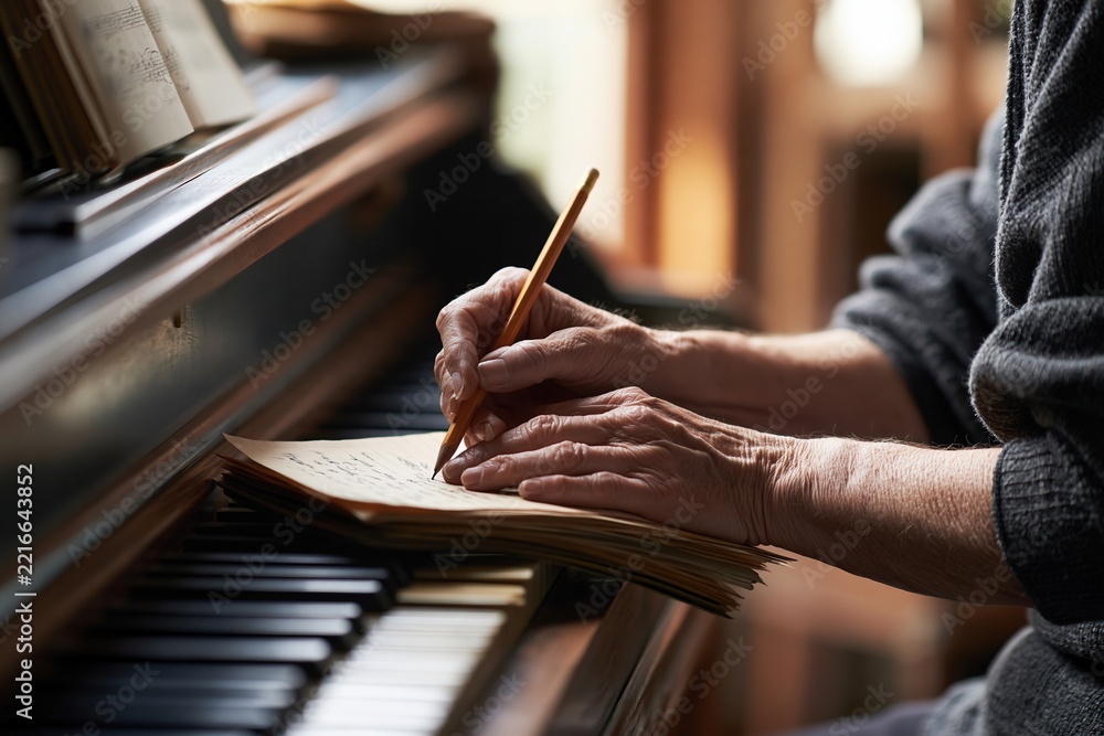 Stock Images For Musical Notes Older pianist making handwritten notes by an upright piano Stock Photo ...