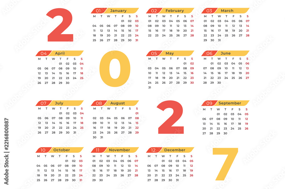 Calndar Layout Minimal 2027 Calendar Layout. calendar for 2027. 2027 Calendar ...