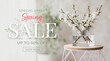 © Mirivox - A spring sale advertisement featuring blooming branches in a vase, symbolizing renewal and freshness, with space for text and a shop now button
