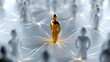 © Daria - Shining golden figure standing out in a network of connected silver figures symbolizing leadership, influence, and social connection in a modern digital world