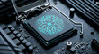 © creativestore - Glowing digital network nodes on computer processor chip mounted on motherboard circuit board