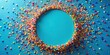 © chokdeelaw - Colorful confetti scattered around a circular blue frame , celebration, joyful scene