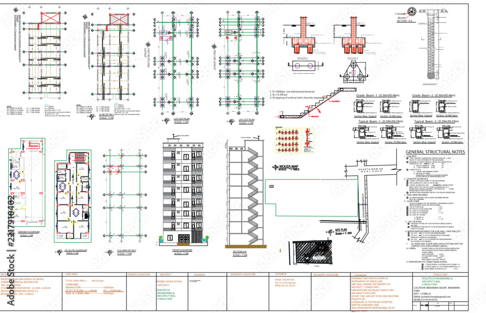 Technical Drawing Notes Format Architectural and structural engineering drawing blueprint with floor ...