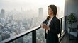 © Seiya - Thoughtful executive contemplates future from high-rise balcony.. Generative AI