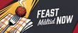 © Fernando - Swedish meatball pop art comic illustration banner for restaurant promo and food menu design featuring steaming hot meatball on fork over plaid napkin with text banner space in vintage comic style