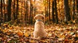 © Sultana Begum - A golden retriever sits peacefully amidst the vibrant autumn foliage enjoying the crisp air and the quiet beauty of the forest on