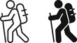 © Md Maraj Uddin - Two black and white of a hiker walking with a backpack and a trekking pole, side-by-side comparison of outline and solid styles