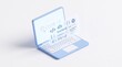 © Jun - Isometric 3D illustration of a blue laptop with floating coding syntax elements like brackets and functions on screen representing software development, programming, web design,