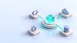 © Mrthullab - 3D isometric cloud computing architecture with glowing central data cube connecting to database software development and processing nodes