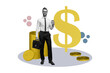 © deagreez - Full image poster banner collage of happy businessman hold coffee cup briefcase receive coin dollar capital jackpot profit