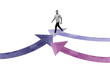 © deagreez - Trend artwork sketch design montage collage of young man walk arrow way future goal progress development strategy purpose achievement up
