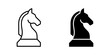 © Ahmadhassan - Black line and solid chess knight icons isolated on transparent grid.