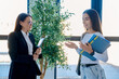 © Valerii Honcharuk - Teacher discussing lesson with student holding notebooks near window in modern office