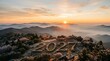 © Goutom - Beautiful mountain landscape at sunrise with the year 2024 written in the foreground for a new year celebration