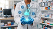 © MSTRIMA - Pharmacist Holding Glowing Pill Hologram with Online Pharmacy Delivery Prescription and Healthcare Service Icons