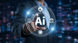 © MdShuhidul - Businessman interacting with futuristic AI technology interface and digital data