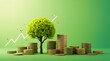 © Sri - green financial growth with tree stacked coins and rising chart