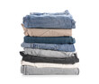 © Pixel-Shot - Sustainable fashion and clothing retail, stack of folded denim jeans and trousers in various colors for wardrobe organization and apparel shopping