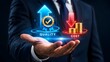 © Hamzah - Businessman hand holding glowing quality increase and cost reduction holographic icons representing corporate optimization