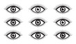 © Alo - Nine black eyes with detailed long eyelashes for beauty, fashion, and graphic design assets.