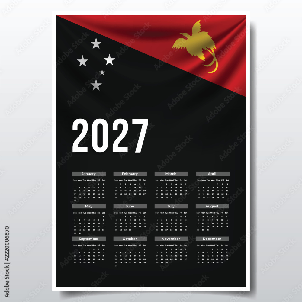 2027 Printable Calendar Design with PAPUA NEW GUINEA Flag Theme ...
