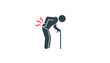 © John - Icon of an elderly person experiencing back pain, leaning on a walking cane with red lightning pain flashes.