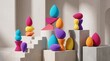 © mytour - Geometric makeup sponges in vivid multi color shapes create a sculptural minimalist composition for a contemporary beauty concept.