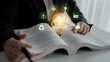© InfiniteFlow - An image showcasing a light bulb representing innovation in sustainability over an open book, surrounded by icons symbolizing renewable energy and environmental awareness. Cyphers