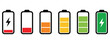 © MdShariful - A set of six battery charge level indicators ranging from empty to full, presented as flat vector icons on a clean white background for easy integration into user interfaces.