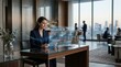 © Summerswing - Professional Businesswoman Analyzing Data with Futuristic Holographic Interface in Luxury Corporate Office