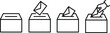 © KHOKON - Ballot box icons with hand inserting voting paper for election democracy poll referendum political choice concept vector illustration